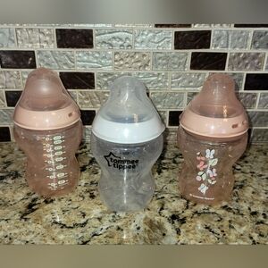 (3) Tommee Tippee Closer To Nature Baby Bottles Set Size 1 Nipples